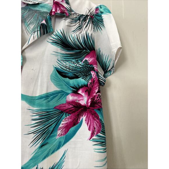Vintage 90s Ms Paquette Hawaiian Aloha Shirt Hibiscus Womens Large USA Made - Picture 4 of 9